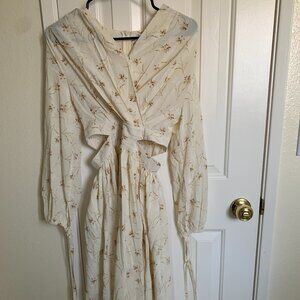 Chilli-K❤️K❤️ Women Floral Cutout Dress, Beige, Size S